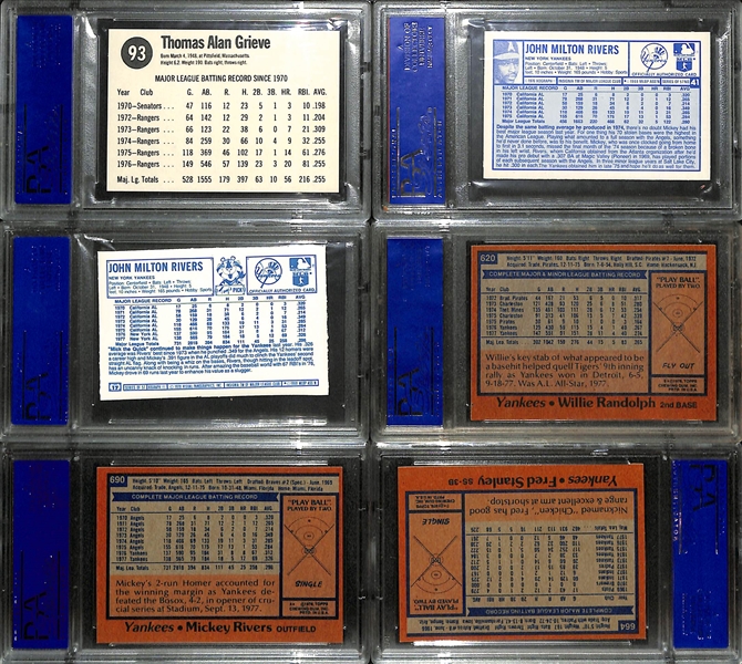 (13) 1977-1978 Topps and Kellogg's PSA 8 or 9 Graded Cards Inc. Topps 1977 Yankees Team Card, Ron Guidry,  Fred Stanley, Tom Grieve, Mickey Rivers, Graig Nettles, Willie Randolph